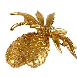 Boucher Pineapple Brooch Pin Gold Tone Clear Crystals Unsigned